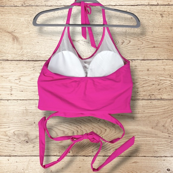 CORAL REEF SWIM Halter Bikini Swim Top with Wrap Tie Womens Size 12/14 Neon Pink - Picture 5 of 13